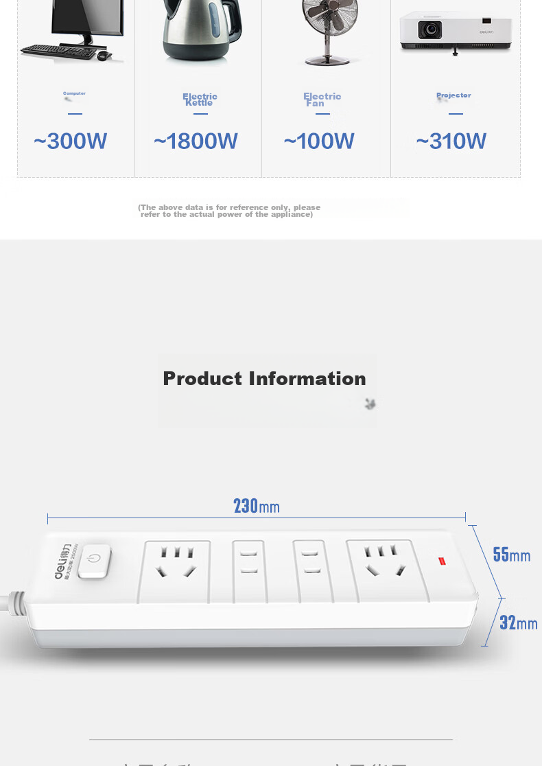 Deli 3C Certified National Standard Safe Power Strip/Extension Cord/Surge Protector with Master Switch, Child Safety Lock, 4 Outlets, 3 Meters, 18251-03 14