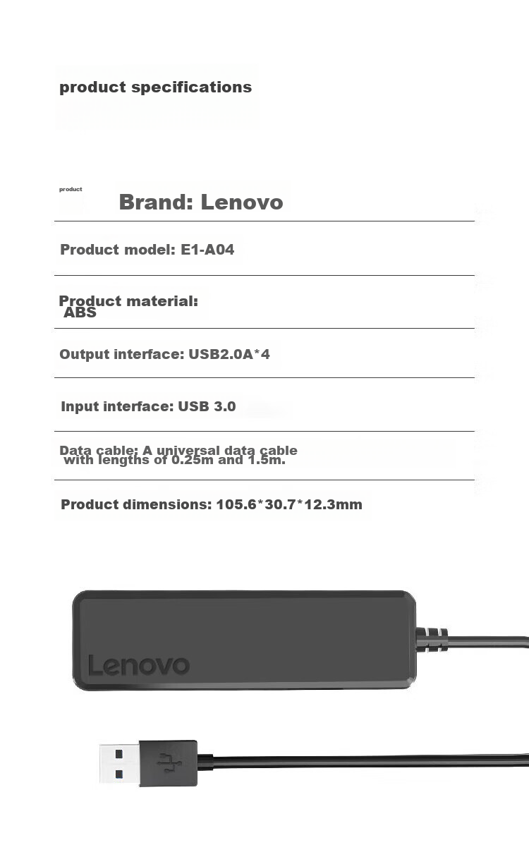 Lenovo USB Hub, 2.0 Interface Converter, High-Speed Expansion Dock, Charger Adapter, HUB Concentrator, Extension Cable, Expansion Dock Suitable for Laptops And Desktop Computers 9