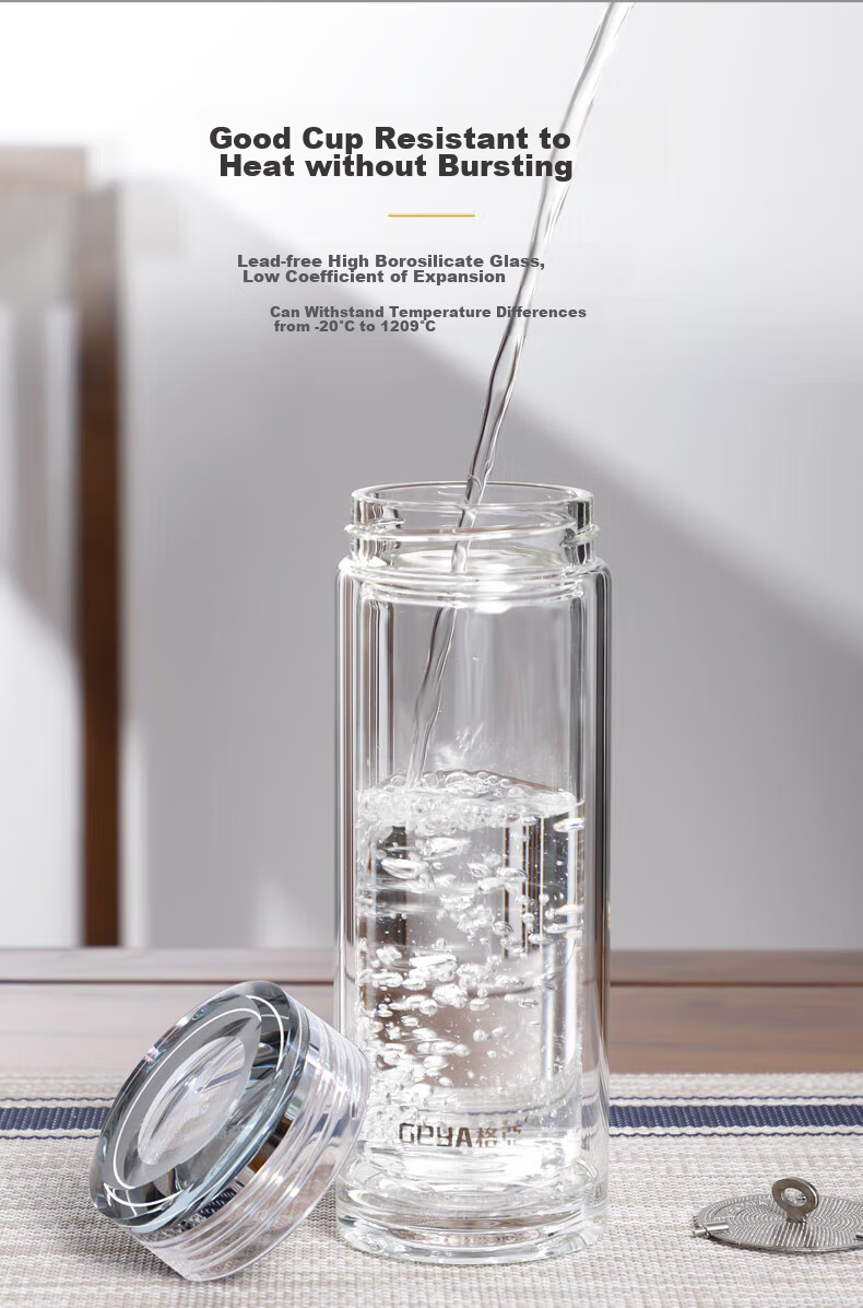GEYA Double-Layer Glass Cup for Men, High Transparency Business Glass Tea Cup Water Bottle Customizable Teacup 9