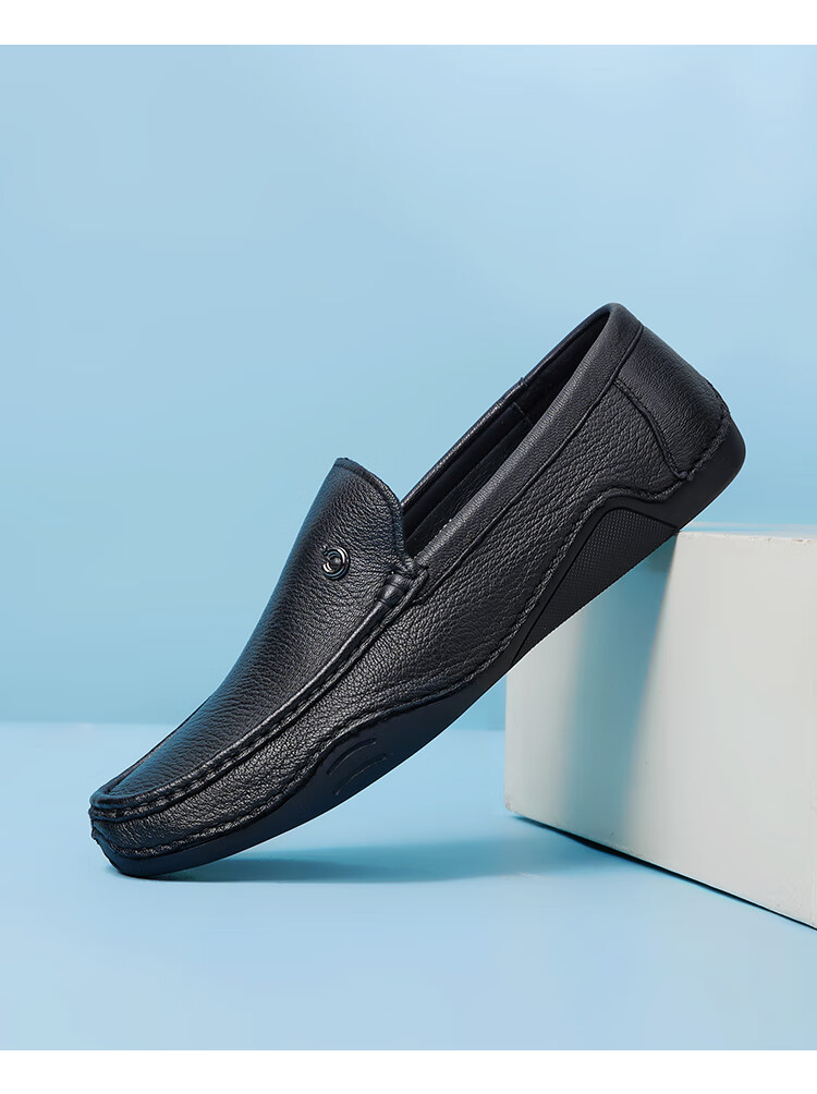 C.BANNER 2026 Men's Shoes, Top-Grain Leather, Business Casual Leather Shoes, Comfortable Slip-On Loafers, Black, Size 44 9