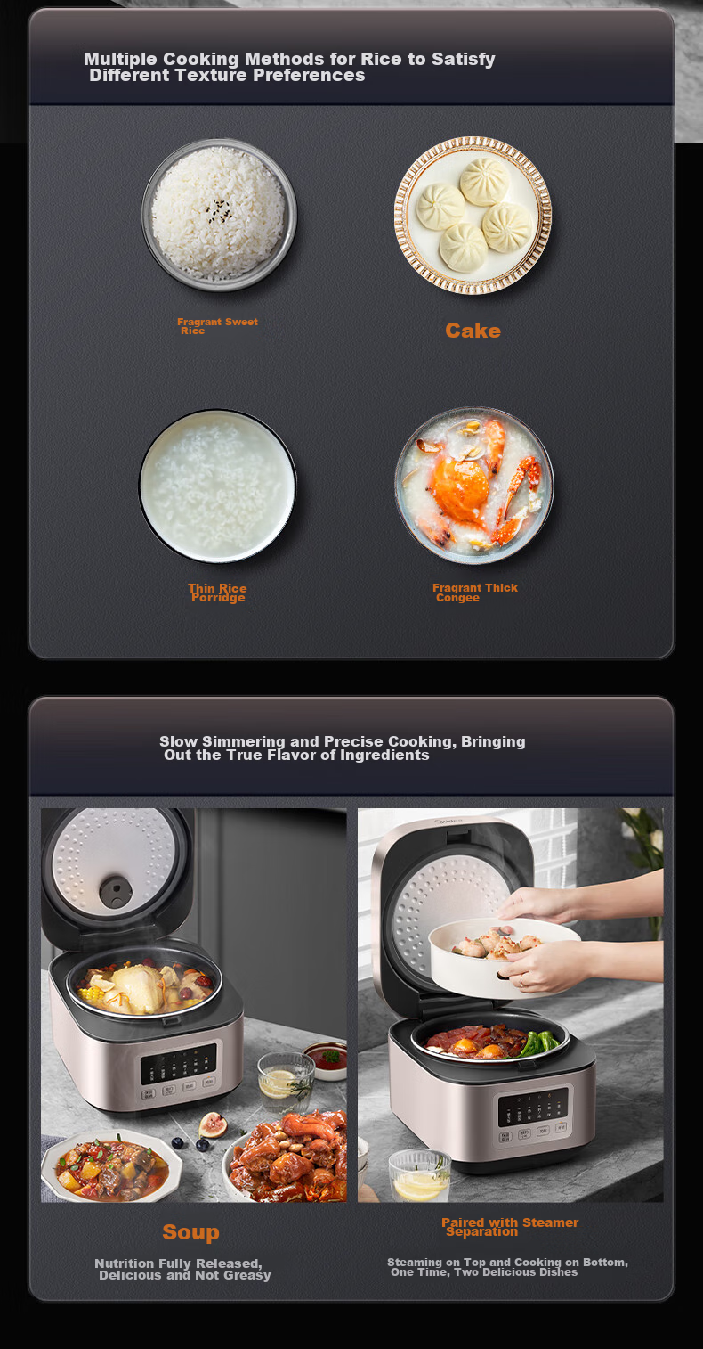 Midea 5L Rice Cooker, Five-Layer Energy-Focusing Pot, Seven Major Functions, Menu, 8H Intelligent Reservation, Metal Brushed Exterior, Rice Cooker MB-AFB5052R [ZMD Peace of Mind Series] 7