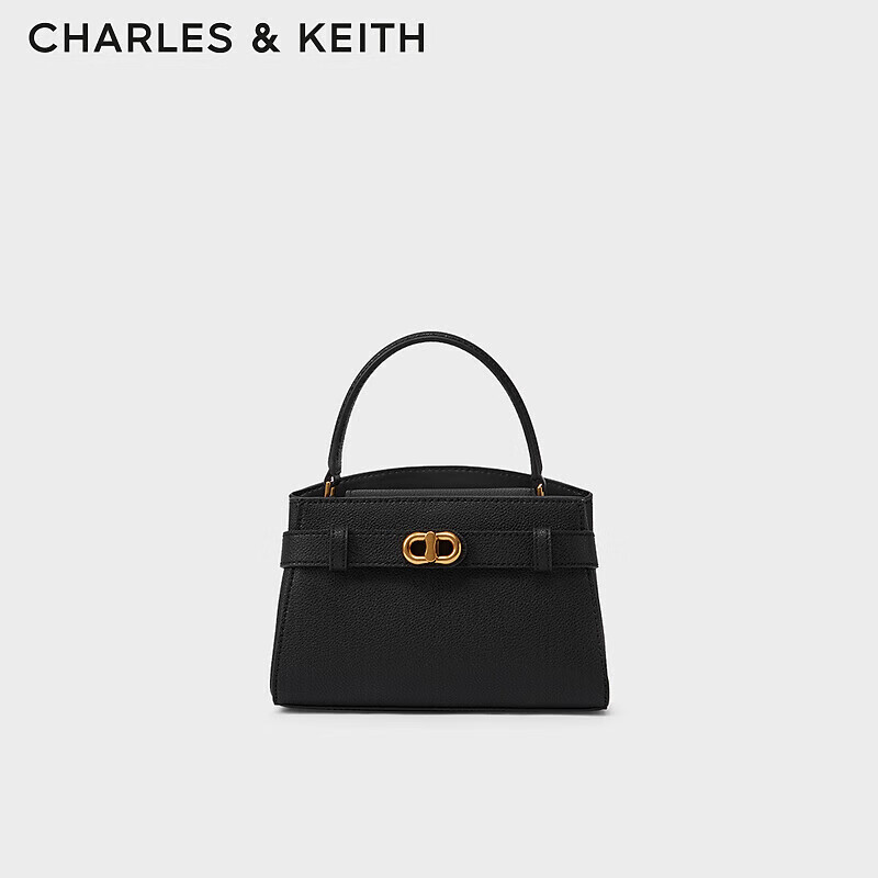 CHARLES&KEITH Textured Lychee Pattern Metal Buckle Kelly Bag, Handbag, Shoulder Bag, Women's Bag, Gift, CK2-50270880