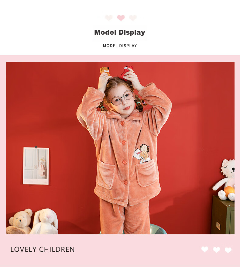 Fenteng Children's Pajamas, Girls' Sleepwear, Fawn Velvet Lapel, Comfortable Embroidered Girls' Pajamas, Loungewear, Q9984741074 10