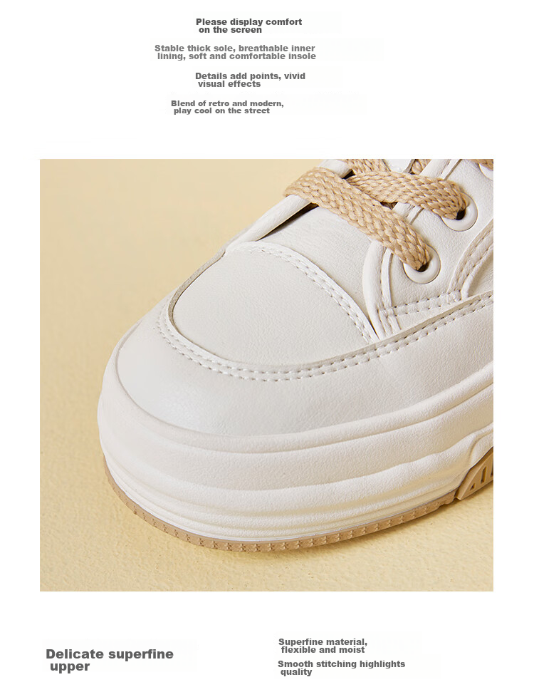 ZHR White Sneakers for Women, Trendy And Versatile Casual Shoes, Low-Top Round Toe Thick-Soled Comfortable Women's Shoes AT128 Beige 37 6