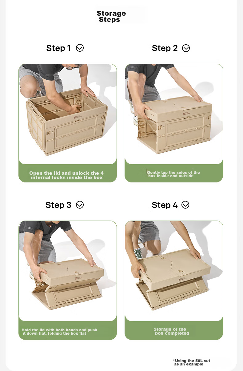 MOBIGARDEN Storage Box, Outdoor Camping Picnic with Table Board Folding Storage Box, Rui Na 50L NX23685004, And Sand Color 21