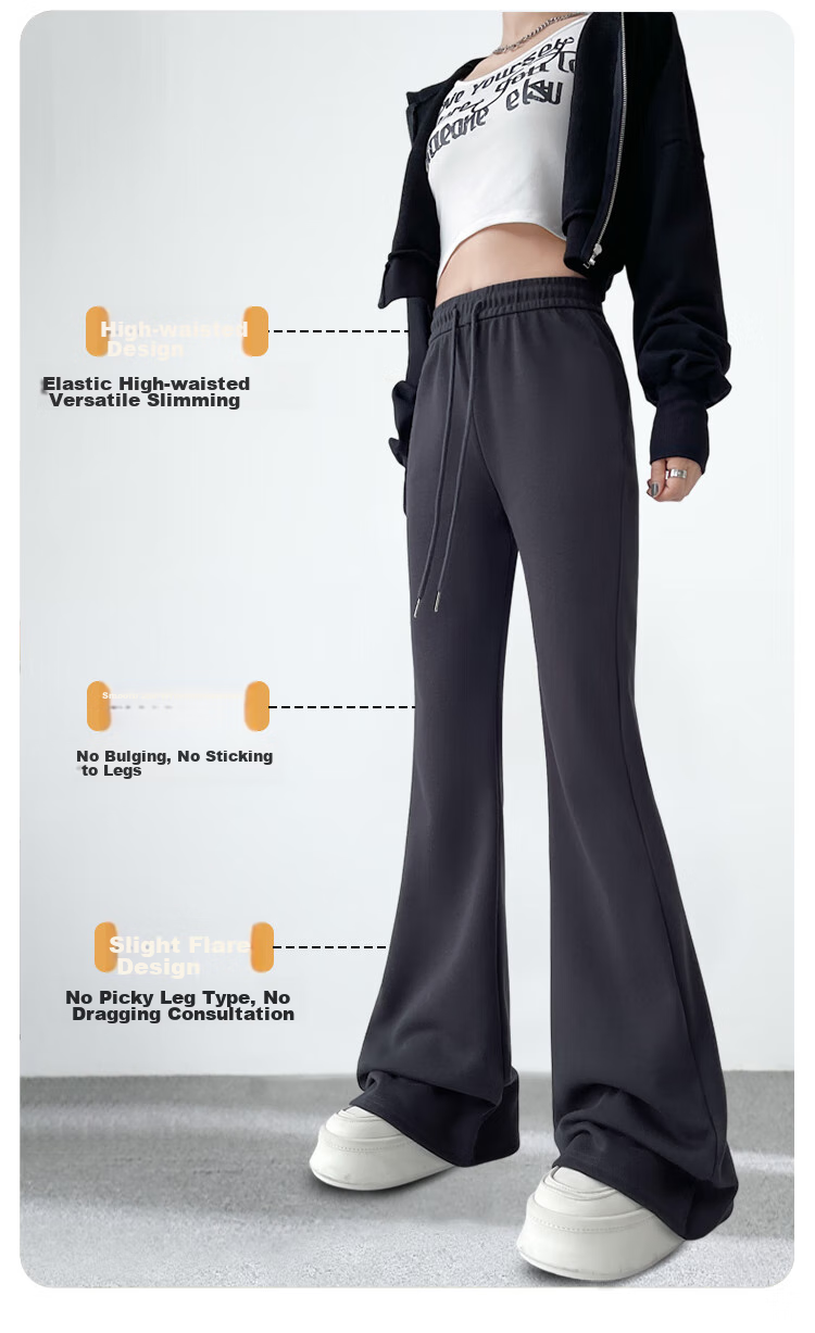 FitonTon Women's Casual Pants, Spring And Autumn Micro Flared Sports Pants, High-Waisted Slimming Harem Pants, Loose Straight-Leg Versatile Floor-Length Trousers 7