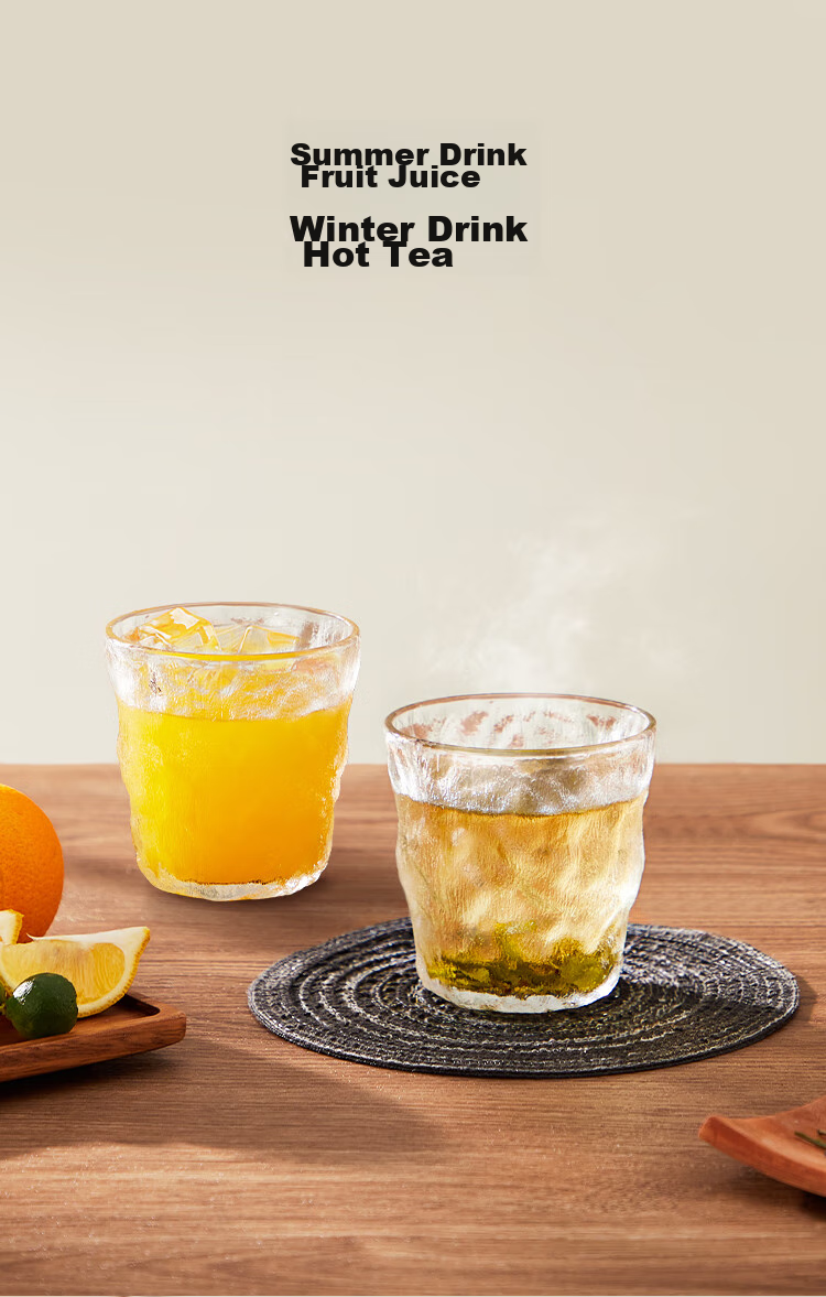JD Original Glass Cups, Thickened Glacier Tea Infuser Coffee Milk Cups, Stylish Design, 250ml Capacity, Set of Two 7