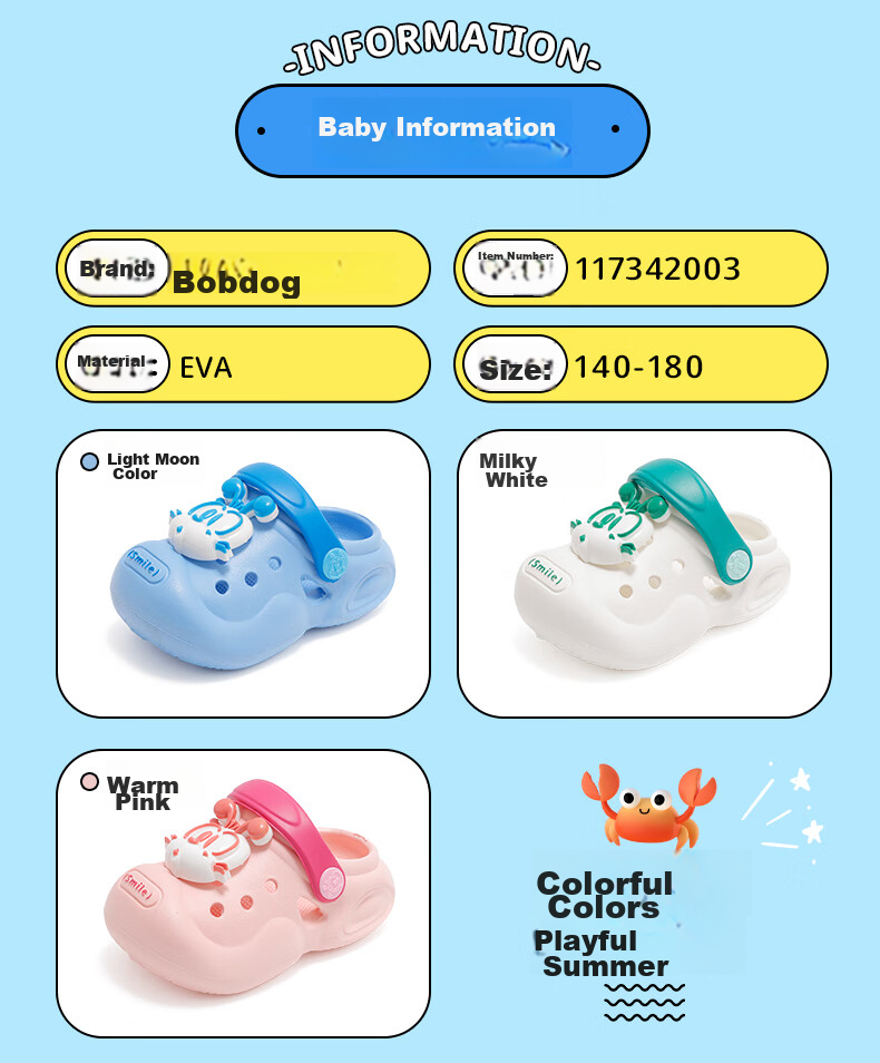 BOBDOG Children's Shoes, Boys' Slippers, Summer Soft-Soled Baby Beach Shoes, Kids' Clogs, 117342003, Light Moon Color, Size 180 1
