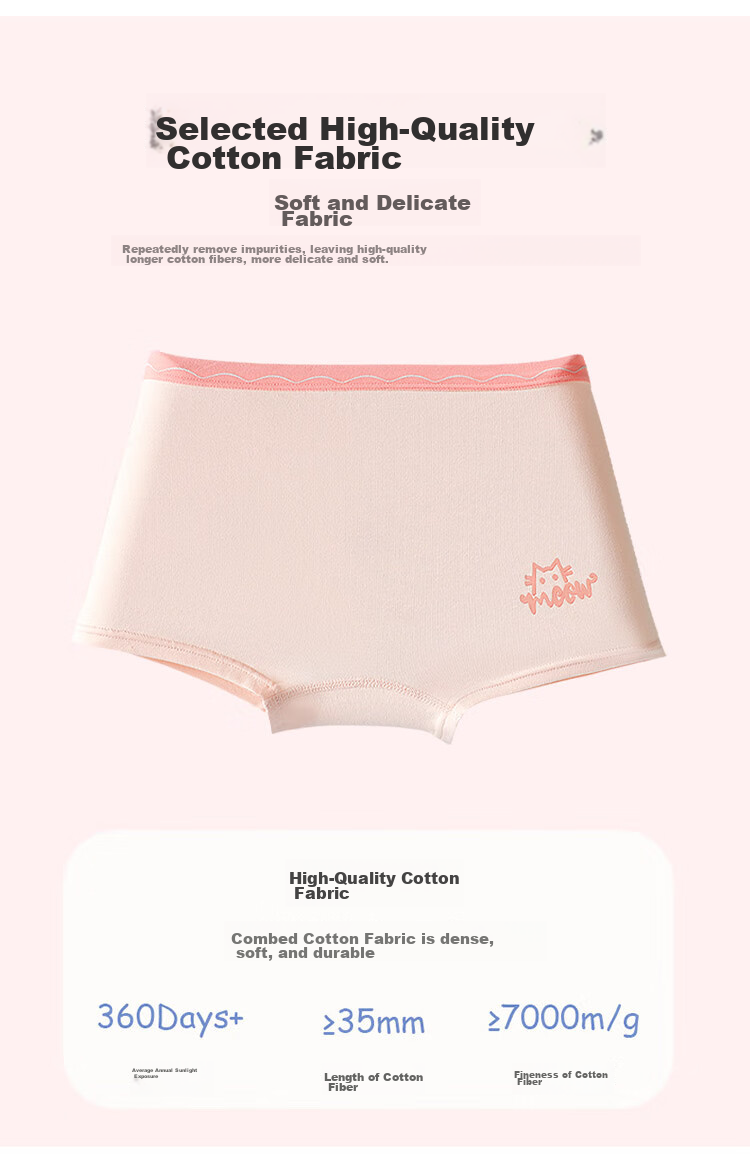 Bingxuemumian Girls' Cotton Boxer Briefs, 7A Grade Antibacterial, Breathable, Solid Color, for Small to Large Children And Toddlers 4