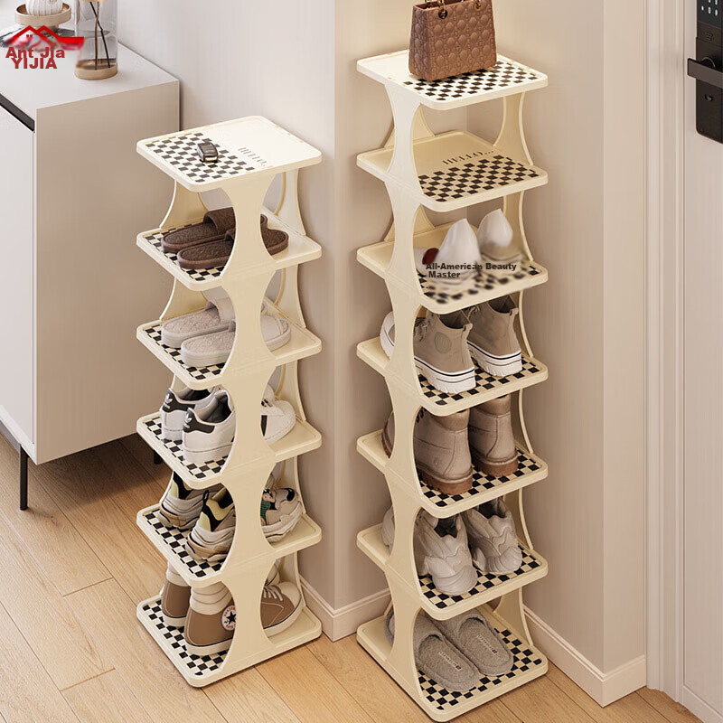 Yijia Shoe Rack, Simple Shoe Rack, Multi-Layer Shoe Cabinet for Home Entrance And Foyer, Checkered Pattern - Eight Layers - Widened Versio