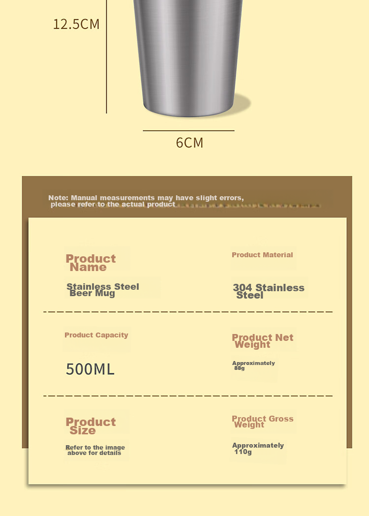 BJ 304 Double-Layer Cup, Stainless Steel Step Cup, Korean-Style Beer Mug, Coffee Cup, Stainless Steel Water Cup, 260ml Single Piece 13