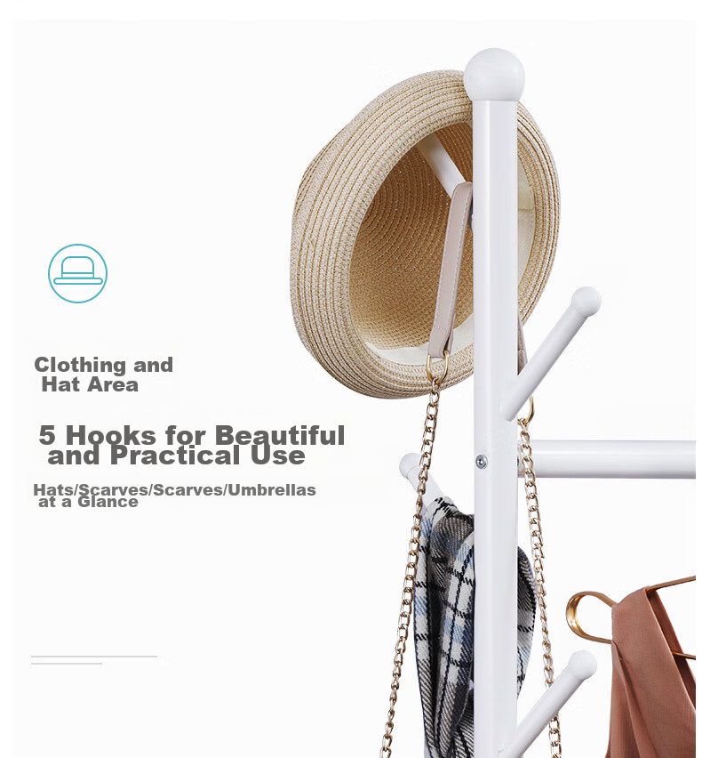 Yicainianhua Clothes Drying Rack, Floor-Standing Movable Hanger, Indoor Coat And Hat Stand, Balcony Clothesline, Drying Pole, 2166go 6