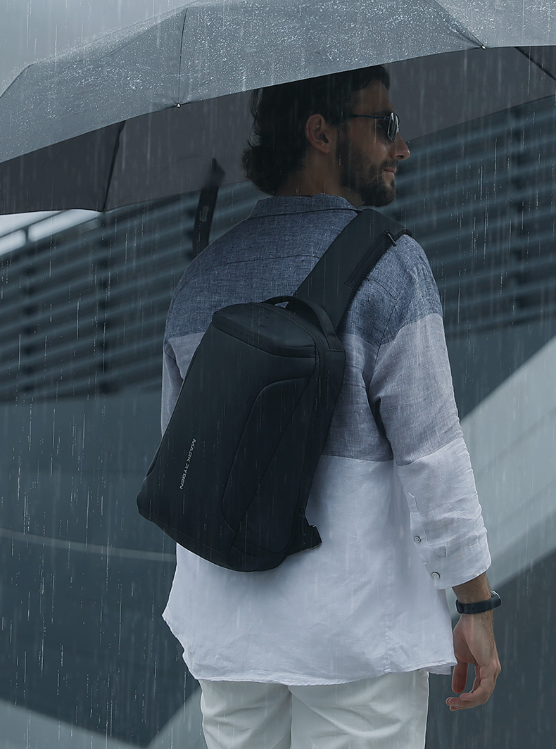 MARK RYDEN Men's Shoulder Bag, Business Casual Crossbody Bag, Water-Resistant Chest Pack, Fashionable Sports Mini Backpack MR7069 Elegant Black 13