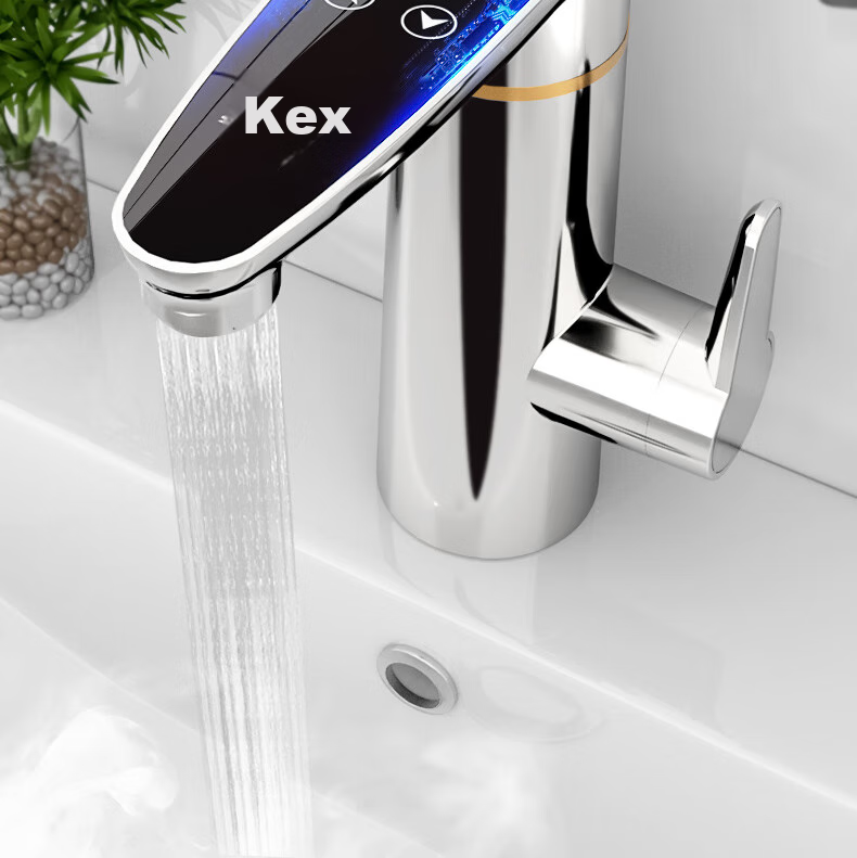 AUX Electric Water Heater Faucet, Bathroom Sink Hot And Cold Dual-Use Smart Digital Display Fast Heating Kitchen Treasure Instant Electric Water Heater, Bottom Water Inlet WT1X3 Stainless Steel Body 3