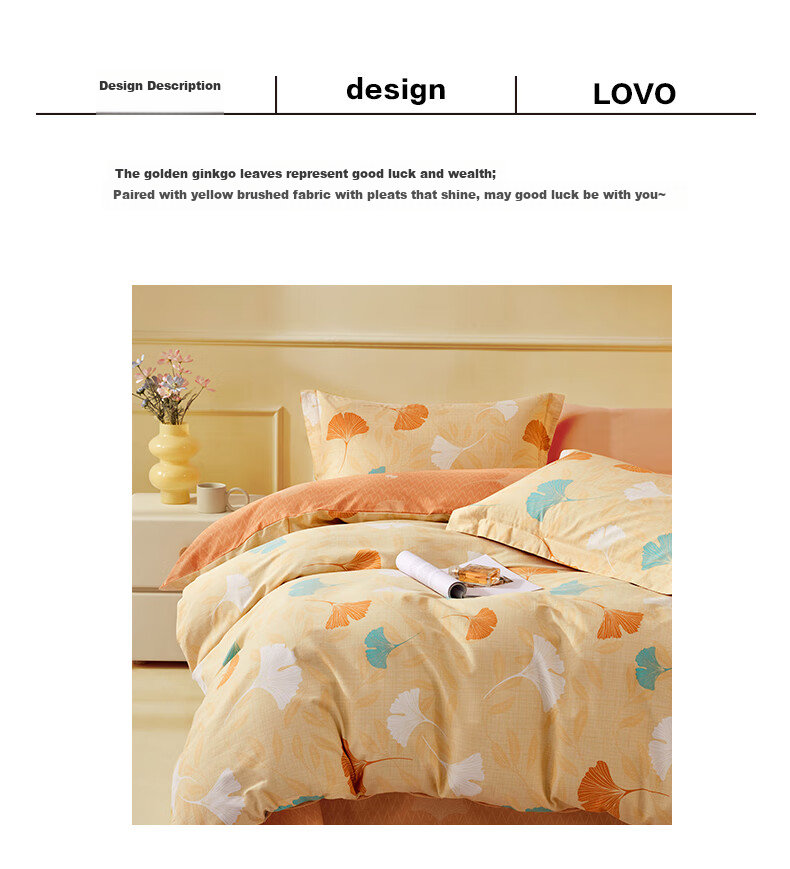 LOVO Luolai Home Textiles, Pure Cotton Brushed Four-Piece Bedding Set, Autumn And Winter Thickened Pure Cotton Bed Sheet And Duvet Cover, 200*230cm 8