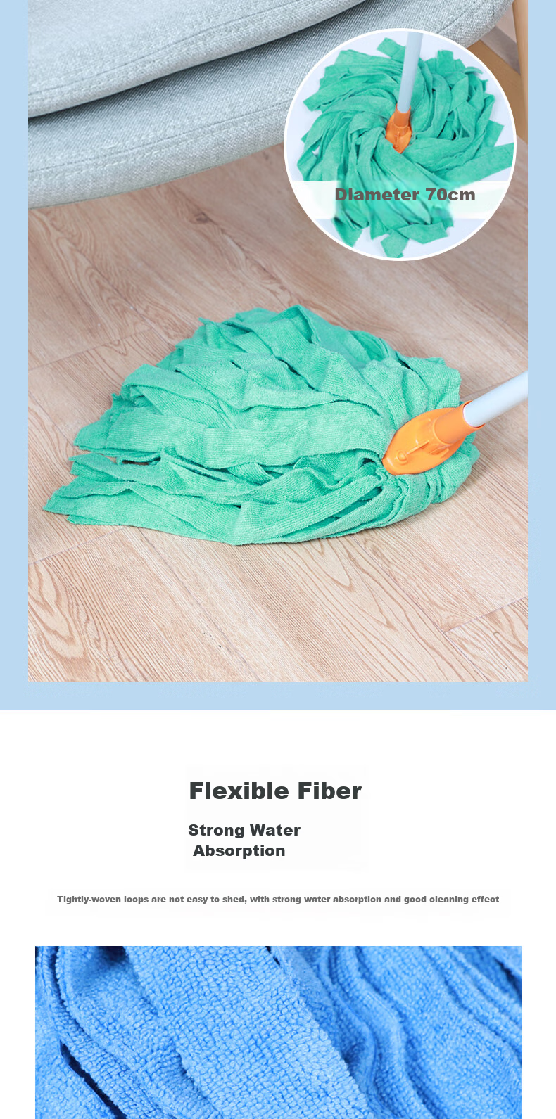 CHAHUA Mop Cleaning Cloth, Ultra-Fine Fiber, Absorbent, Wringer Cloth, Mop Head, Floor Cleaning Tool, Green * 3