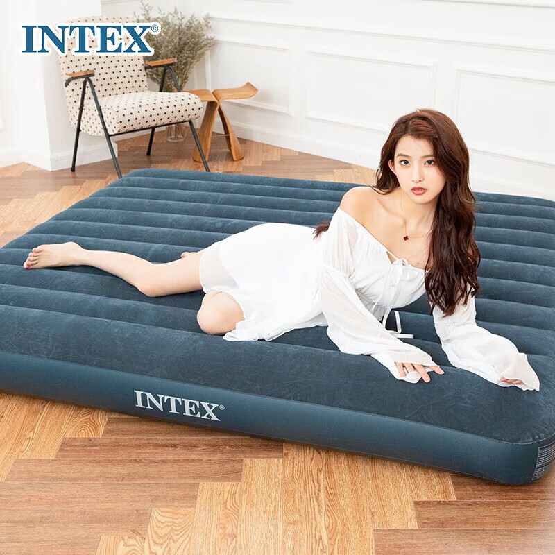 INTEX Dream Green Double Inflatable Mattress, Home Sleeping Pad, Camping Emergency Single/double Folding Bed, 64734W