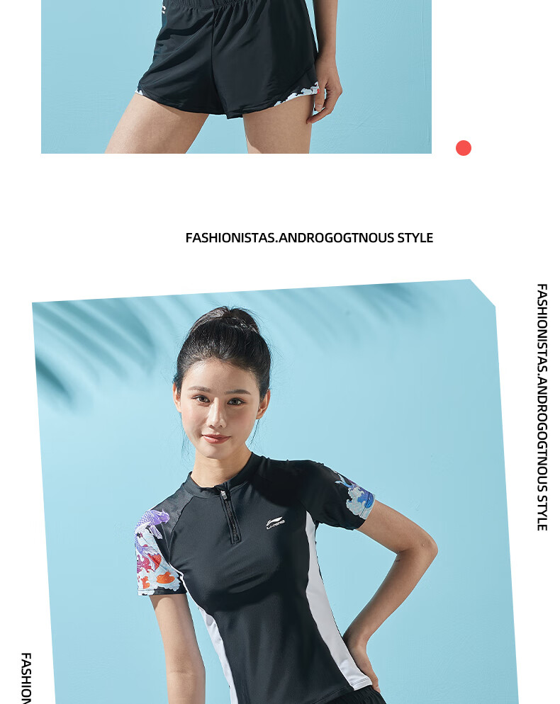 Li-Ning Women's Two-Piece Swimsuit, Push-Up Slimming Design for Beach Vacation And Hot Springs, Chinese Style Swimwear, 082 Black, Size M 15
