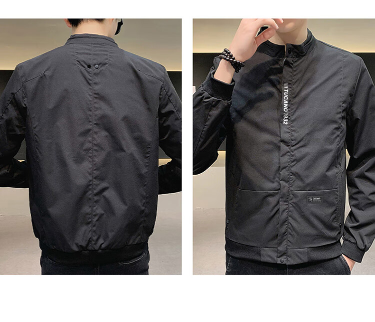 TUCANO Men's Jacket, Spring And Autumn Stand-Collar Casual Jacket, Workwear Outerwear for Men, Loose-Fitting Trendy Menswear, Black, M 7