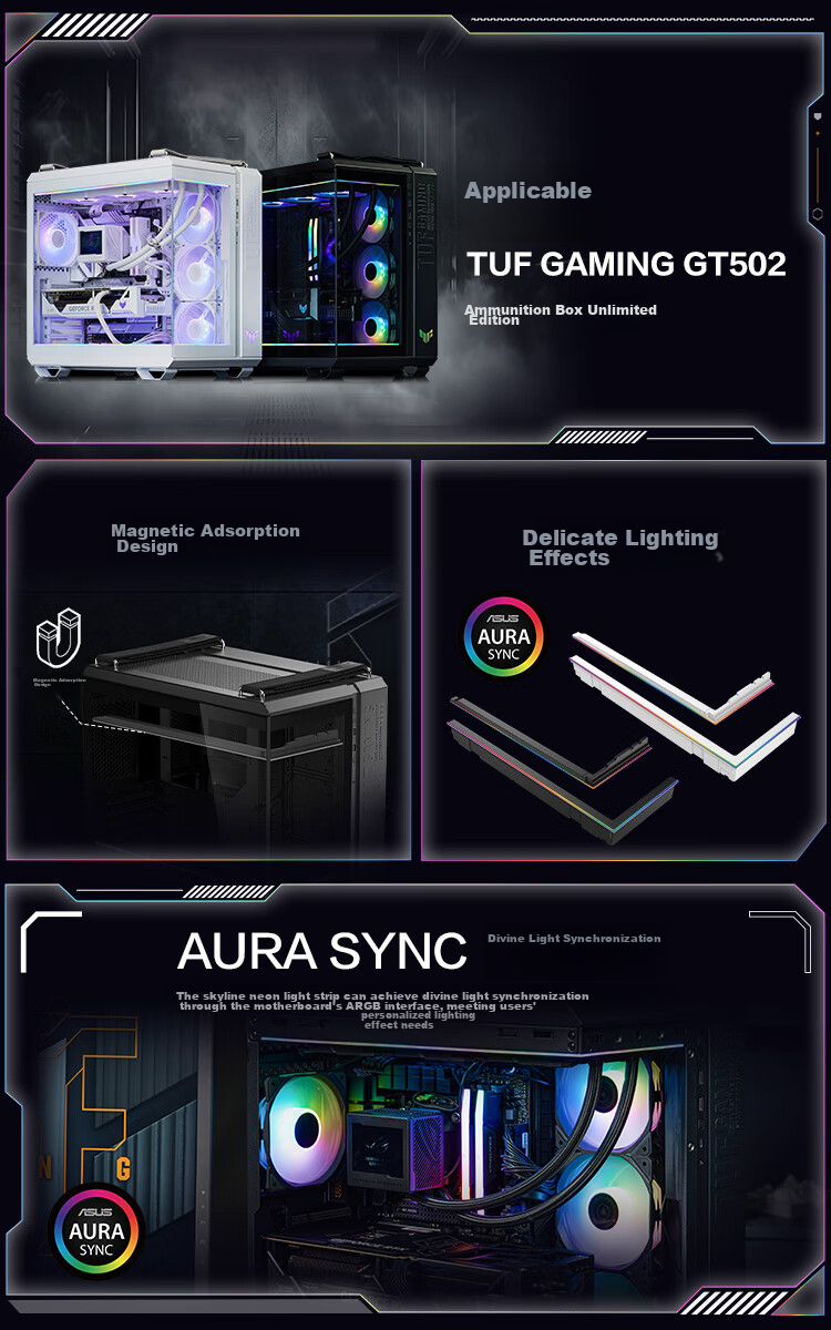 ASUS GT502 Borderless Edition, White Skyline Neon Case Light Strip/LED Strip, ARGB Light Strip/LED Strip, Magnetic, 5V 3Pin, Godlight Synchronizatio 2