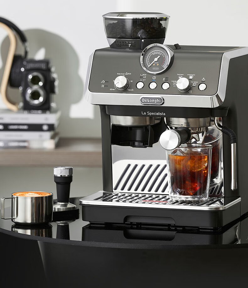 Delonghi [Upgraded Version] Home Semi-Automatic Coffee Machine Cold Brew Edition Silver Knight Grinder All-In Machine with Visible Pressure Manual Milk Frother EC9255.BK Black 20
