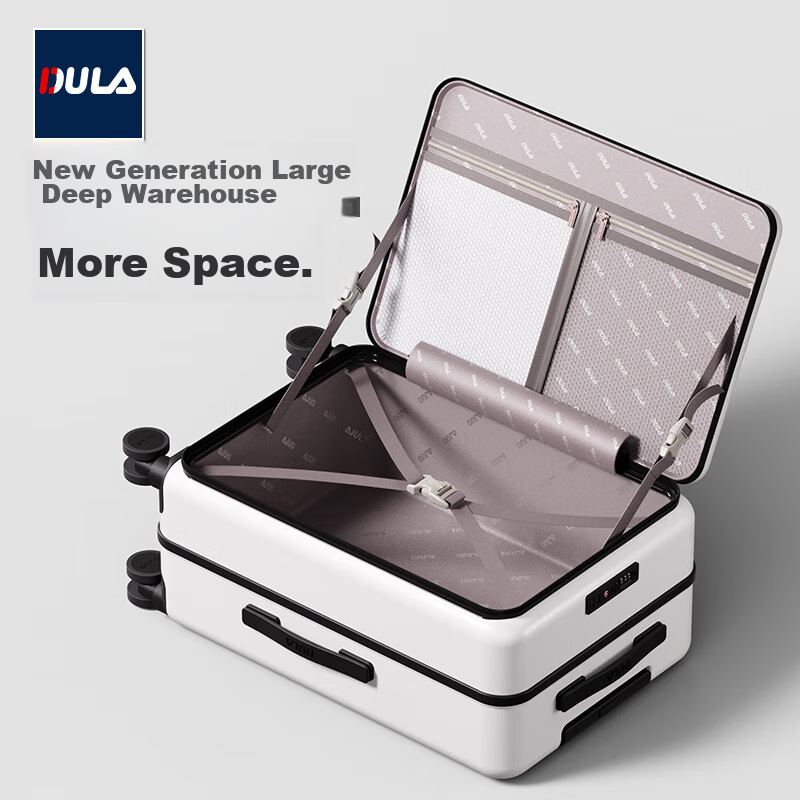 DULA Side-Opening Multifunctional Luggage, Large Capacity Business Suitcase, Trolley Case for Men And Women, Travel Password Lock, Bright Moon White, 26 Inches