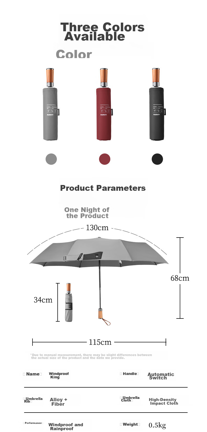 MAMORU [Windproof Patent] Fully Automatic 8-Rib Windproof And Heavy Rain Umbrella, Men's Double-Person Business Convenient Folding Umbrella, Gray 8