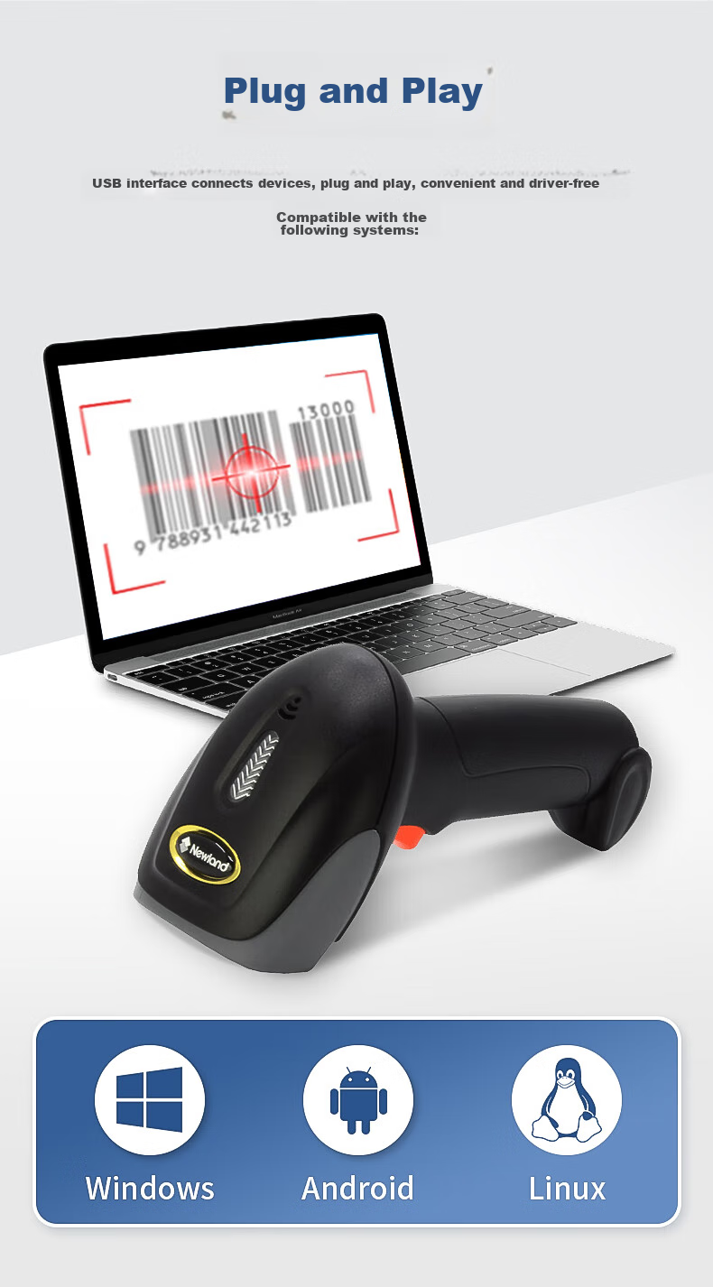 Newland OY20-RF Wireless 1D/2D Red Light Barcode Scanner for Convenience Stores, Shops, Supermarkets, Cashier Payment Scanning, Suitable for Store Mobile Phone Scanning Payment Screens And Scanning 5