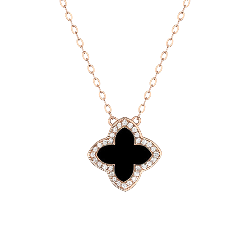 Grace Girl Diamond Four-Leaf Clover Double-Sided Necklace for Women Fresh Style Rose Gold Clavicle Chain Anniversary Birthday Gift for Girlfriend