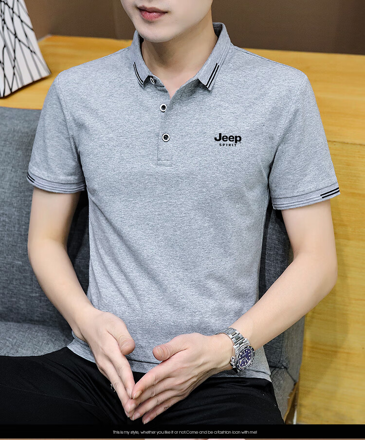 JEEP SPIRIT Men's Short-Sleeve T-Shirt, Summer Polo Shirt, Half-Sleeve Collar, Business Casual Slim Fit, Black, 3XL 11