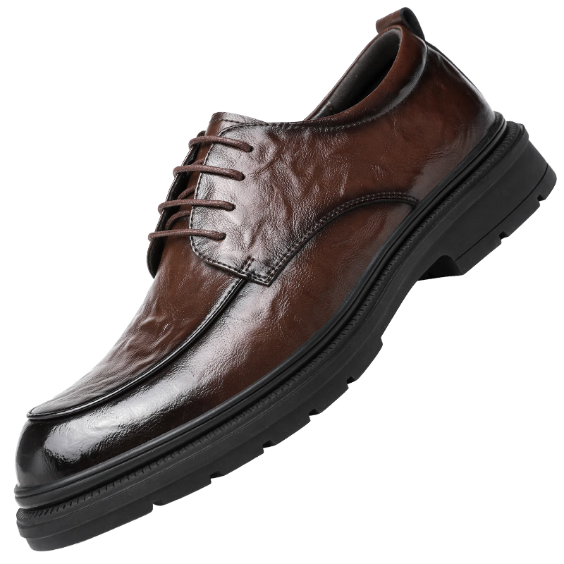 CARTELO British-Style Hand-Grabbed Leather Shoes for Men, Business Soft Cowhide Men's Shoes, Formal Dress Shoes, Men's Leather Shoes 9758, Brown, Size 44