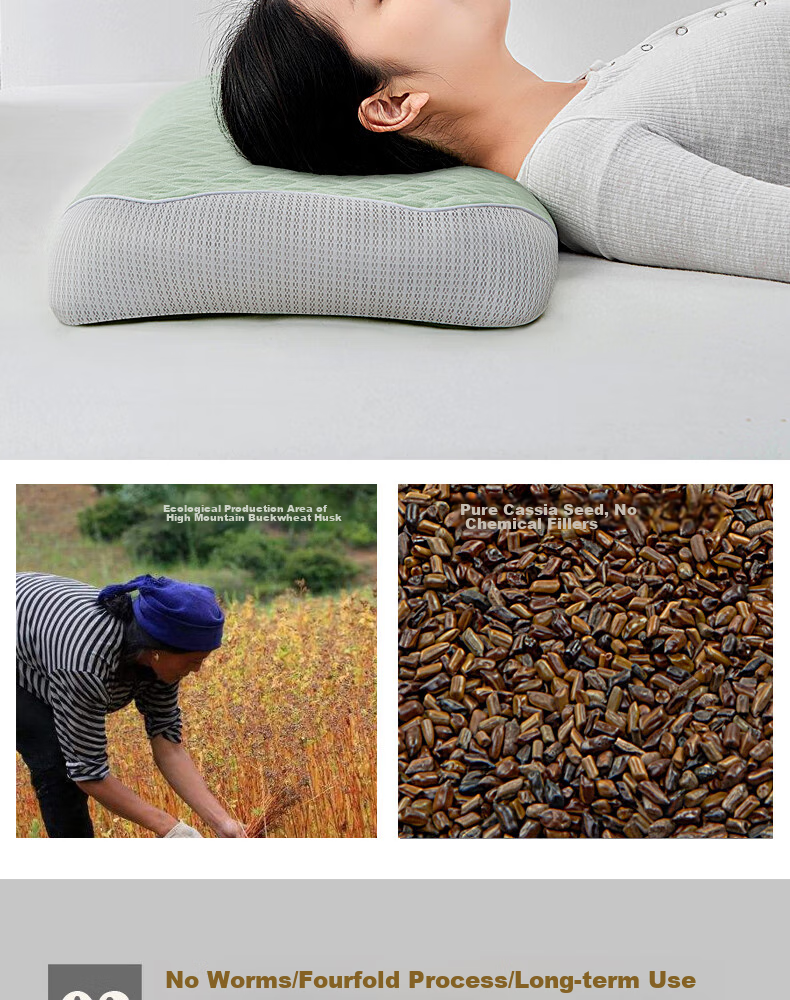 Shangfan Buckwheat Hull Low Pillow, Buckwheat Pillow, Low Pillow, Meltblown Fabric Anti-Mite And Antibacterial Pillow Core, Cervical Pillow 15