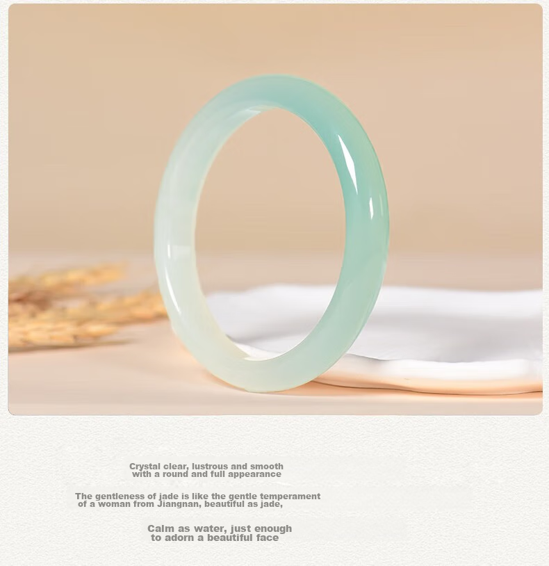 Jingying [Premium Grade] Jade Bangle for Women, Ice Jade Chalcedony Green Semi-Mountain And Semi-Water Agate Bracelet, Birthday Gift for Wife 4