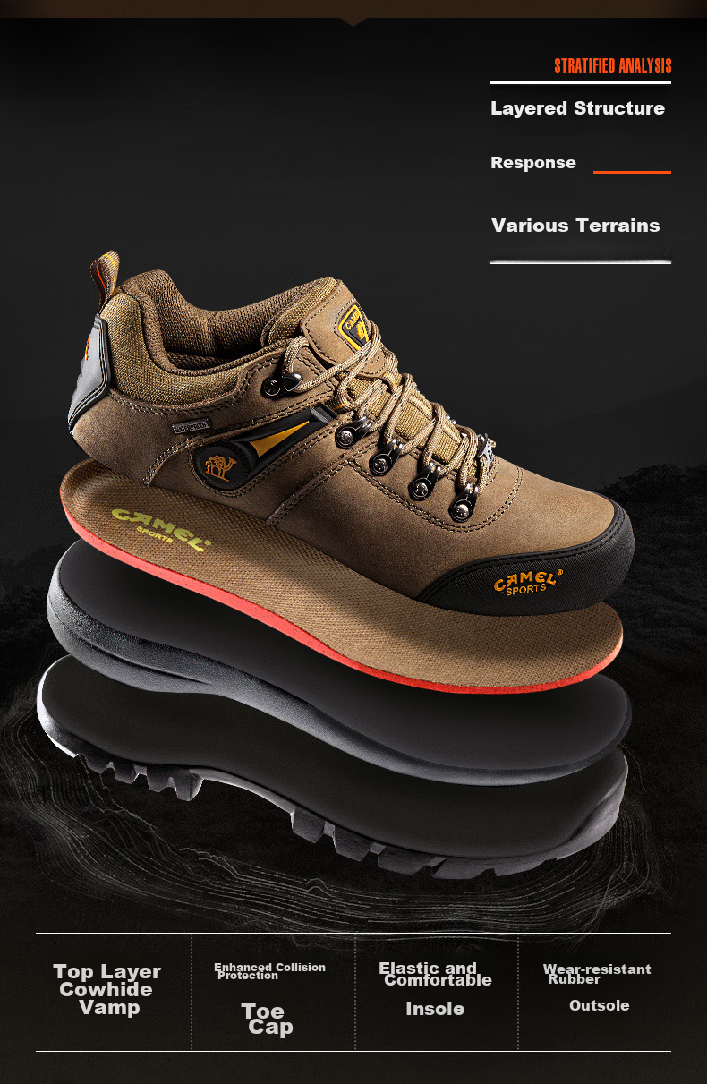 CAMEL Outdoor Hiking Shoes for Men, Durable Trekking Boots, Cowhide Outdoor Footwear A63202a6015 Army Green 38 1