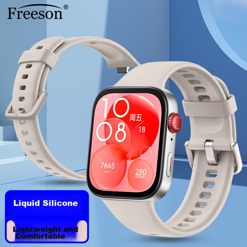 Freeson Compatible with Huawei WATCH Fit3/4/4Pro/5 Watch Band, Smartwatch Strap for Huawei Fit5, Detachable Replacement Liquid Silicone Skin-Like Soft Band, Gray And White