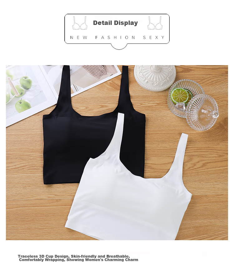 LangSha Camisole Tank Top for Women with Built-In Bra Pads, Inner Or Outer Wear, Ice Silk Summer Undershirt, Bandeau Style, White + Black, 2 Pieces 19