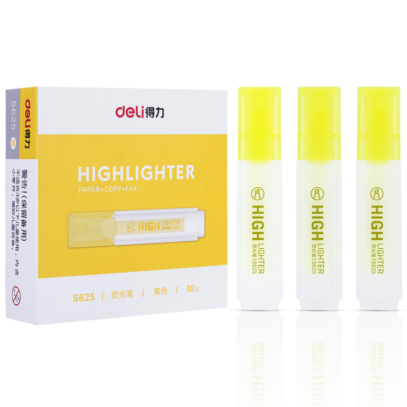 Deli Large Capacity Flat Yellow Highlighter Pen, Student Exam Review Marking Pen, Office Water-Based Marker, Suitable for Journaling, Doodling And Drawing, S625