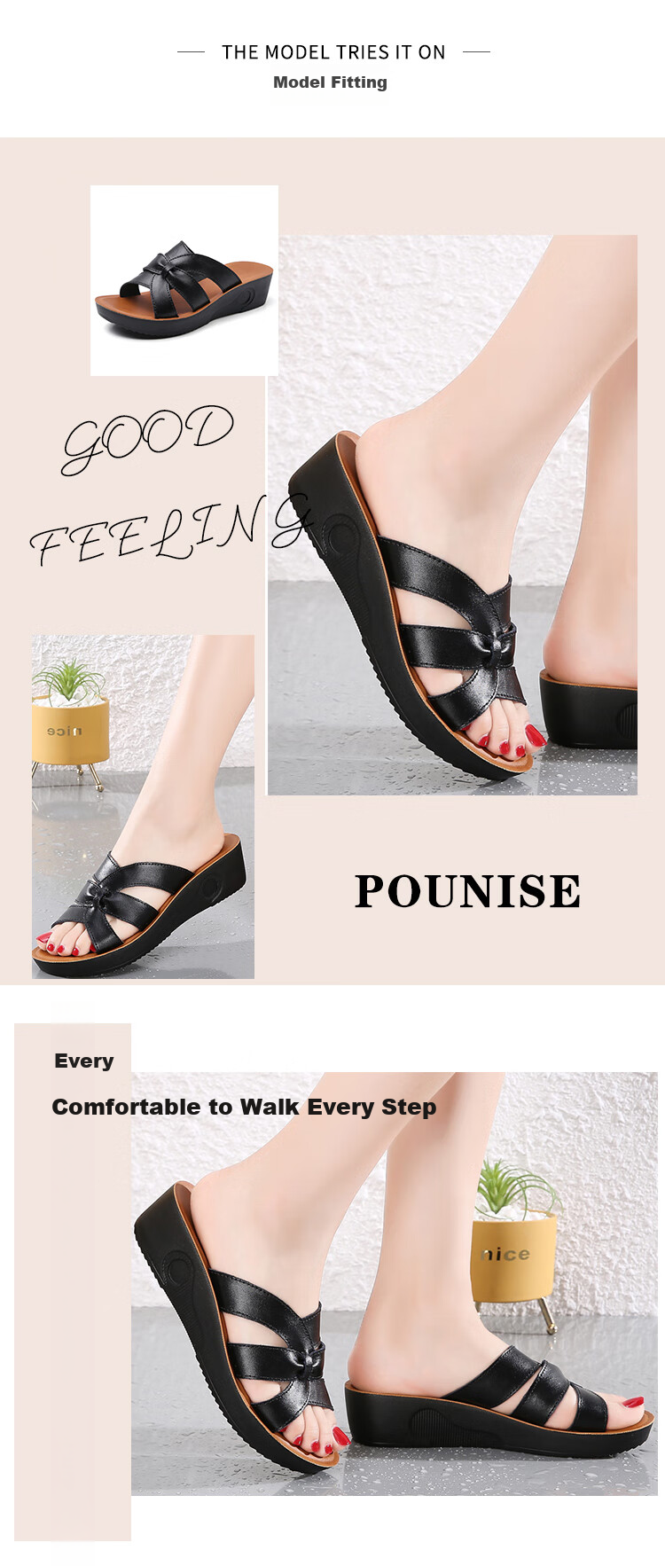 Pounise Women's Fashionable Wedge Sandals, Comfortable Versatile Open-Toe Thick-Soled Mom Slippers PDX-0520 White 35/225(1.5) 4