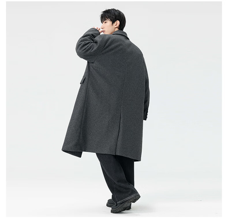 Dingfengbaoluo Men's Woolen Coat Autumn Winter Mid-Length High-End British Style Woolen Trench Coat HT99 Gray 5XL 9