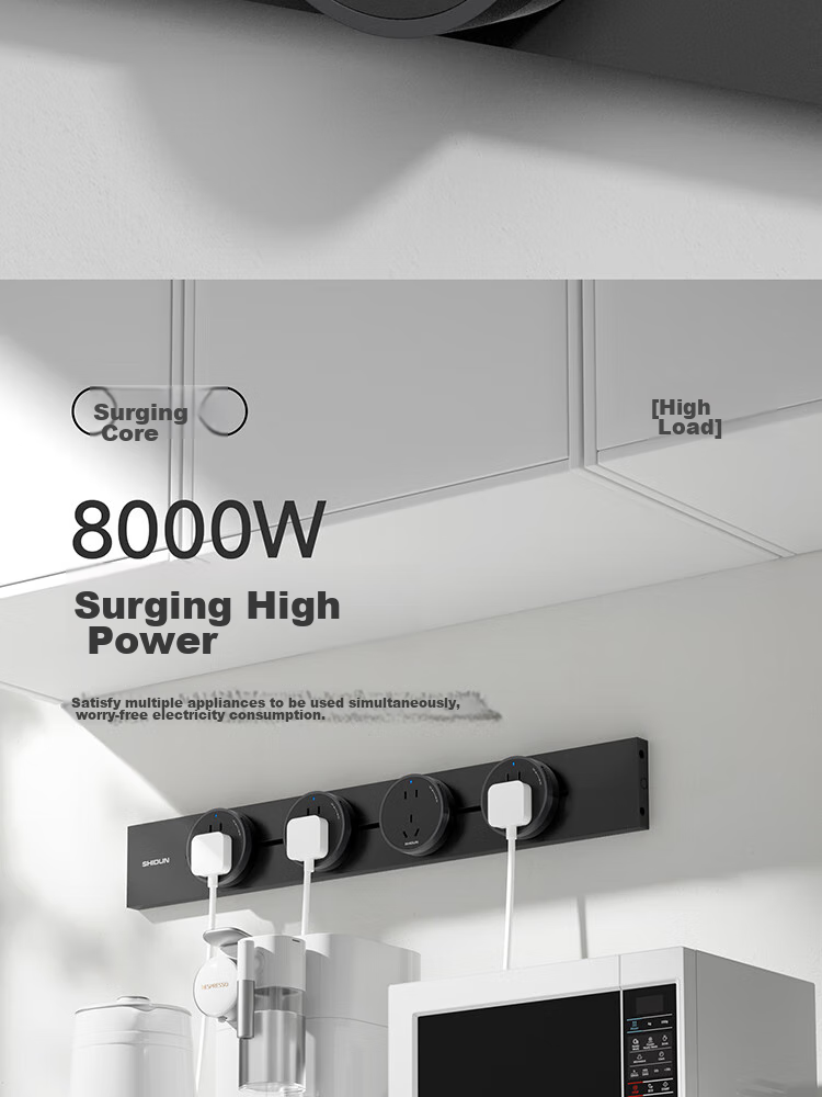 Shidun Track Socket, Kitchen-Specific, No Drilling Required, Ultra-Thin, 50cm, Three Five-Hole Outlets, 8000W Power, Electric Shock Prevention, Aluminum Alloy, Midnight Black, Ultra-Thin Model 10