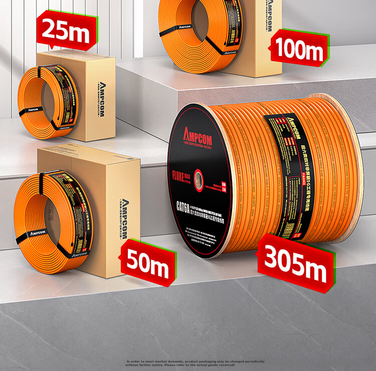 AMPCOM Cat6A Unshielded Ethernet Cable, 25 Meters, 10 Gigabit 8-Core Pure Copper 0.58mm Twisted Pair, Data Center Home Installation LSZH Flame-Retardant Network Cable AM182566 19
