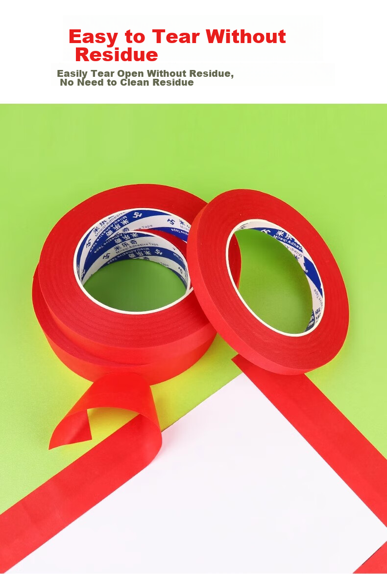 Mileqi Red Masking Tape, Heat-Resistant, for Car Painting, Wall Partitioning, Art Use, Tearable without Residue, Writable, 25mm Wide * 33m Long * 1 Roll 13
