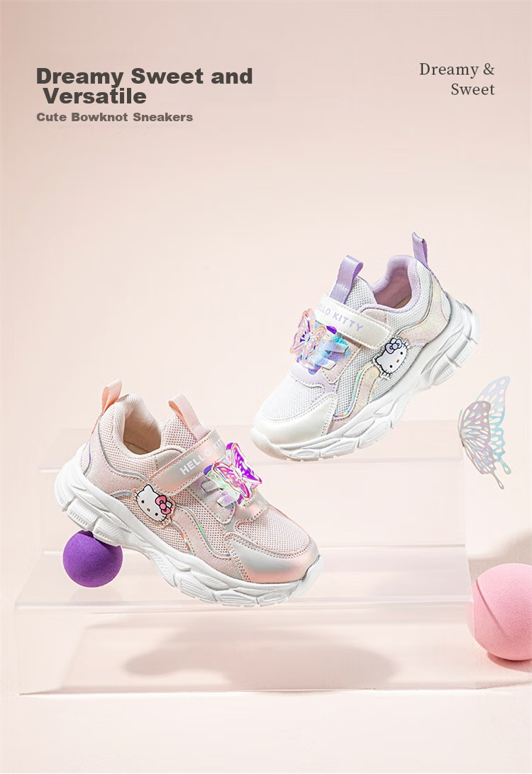 HELLOKITTY Girls' Sneakers, Children's Soft-Soled Lightweight Casual Shoes, Versatile Running Shoes for Girls, 6801 Pink, Size 24 1