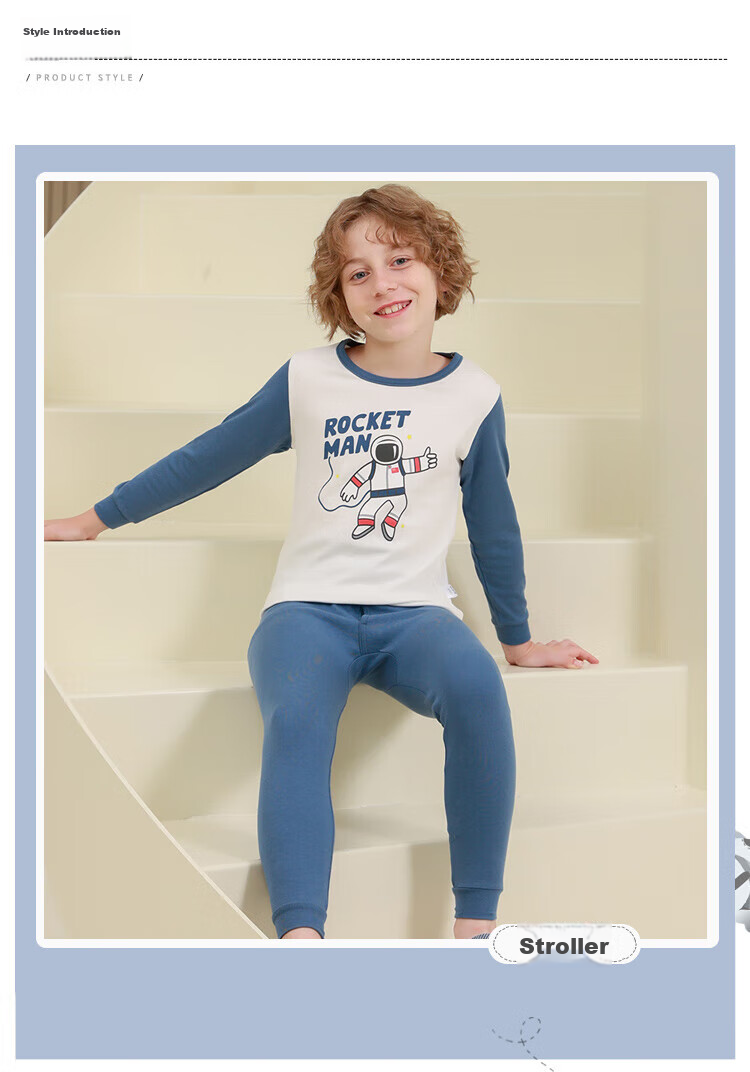 Hengyuanxiang Children's Underwear Set, Boys' Pure Cotton Turtleneck Autumn Top And Pants, Kids' Base Layer Cotton And Wool Set, Little Prince 150 17
