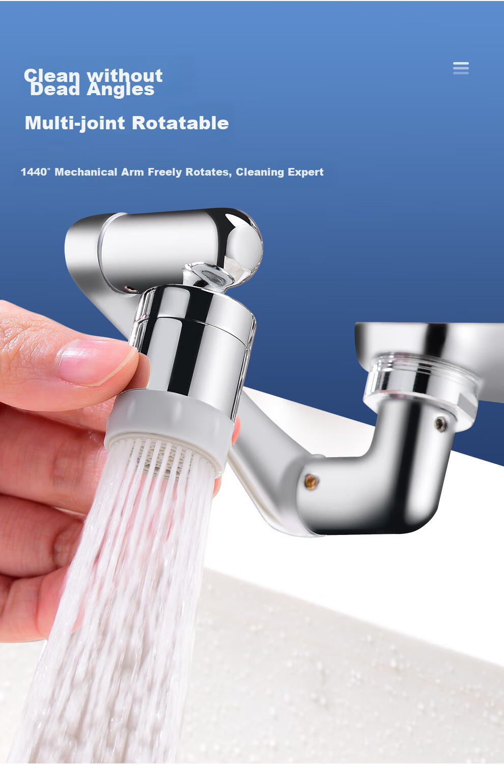 Larsd Mechanical Arm Universal Faucet Anti-Splash Head Rotatable Spout Basin Wash Extender Aerator T18 7