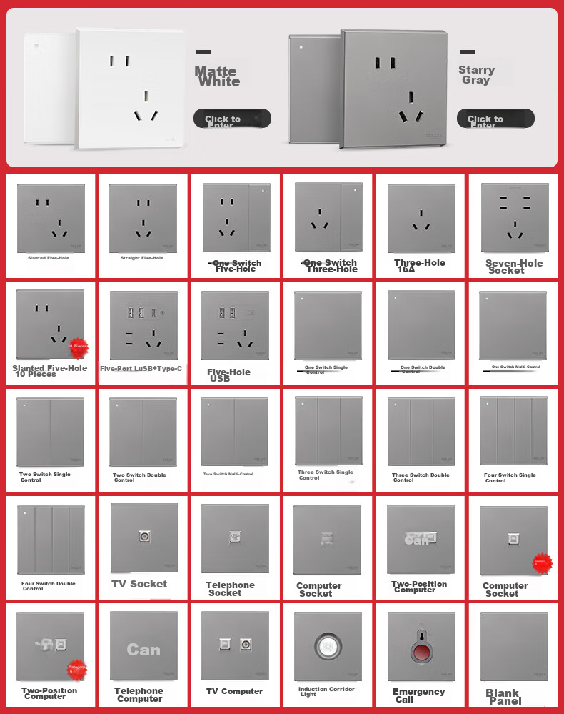 DELIXI Switch Socket Panel, 86-Type Panel, CD229, Three-Gang Switch, Triple-Gang Double-Control Switch, Space Gray Large Panel 1