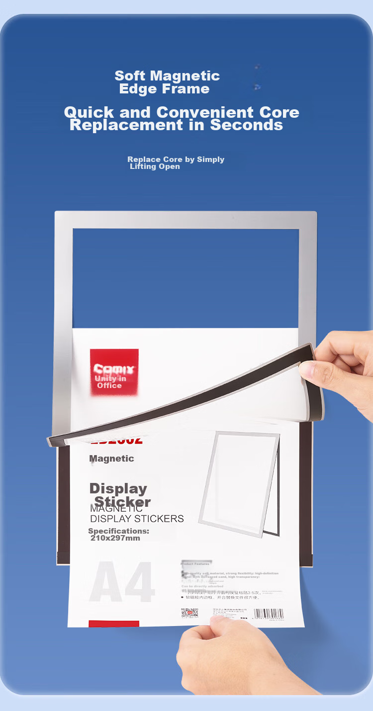 COMIX Business License Frame A4 Magnetic Display Holder for Business License Copy Protection And Notice Board Sticker EB2362 (297x210mm) Silver 5