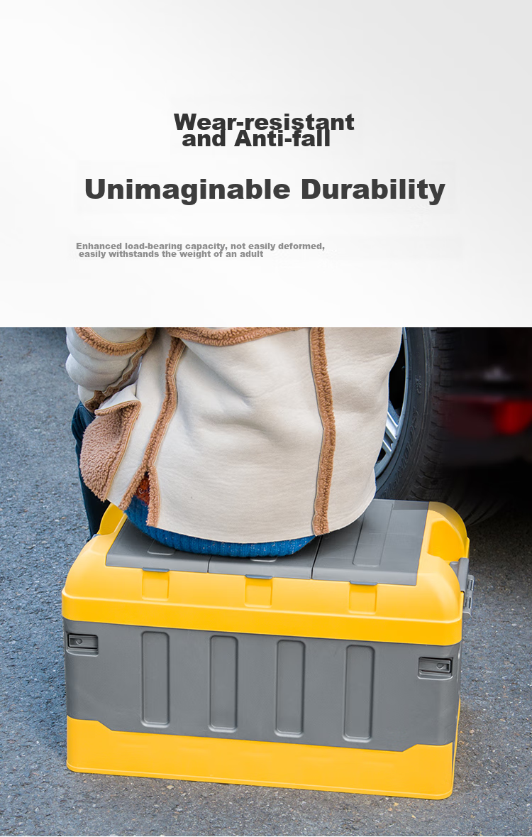 YUECAR Trunk Storage Box, Car Organizer Container, Foldable Car Storage Box with Double Lids, 40L Gray And Yellow 6