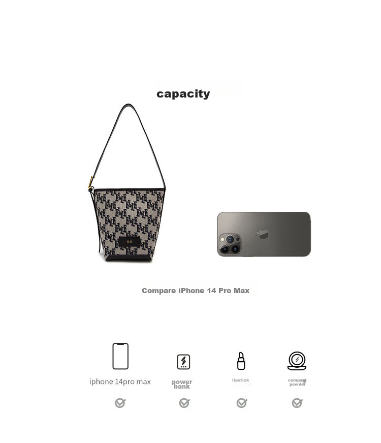 ELLE New Women's Handbag, Monogram Bucket Bag, Tote Bag, Commuter Shoulder Bag, Underarm Bag, Birthday Gift, 23025 4