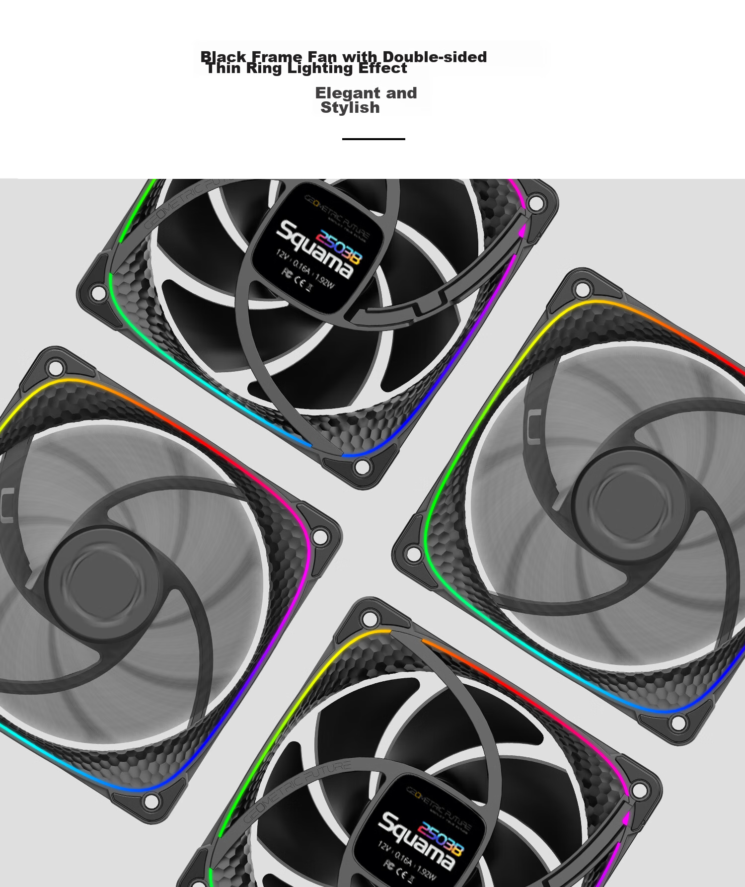 GeometricFuture Case Cooling Fan, Longshen 2503B, 12cm/aRGB Motherboard Synchronization, Single Fan Per Pack 3